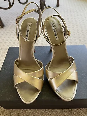 Via Spiga Lulu Gold Foil Kid Ankle Strap Platform Sandal Size 8  • $54.99