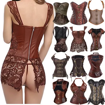 Women's Steampunk Jacquard Vintage Retro Steampunk Brown Corset Tops Bustier HG • $27.79