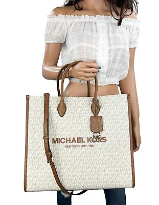 Michael Kors Mirella Large North South Tote Satchel Shoulder Bag Mk Vanilla • $149.80