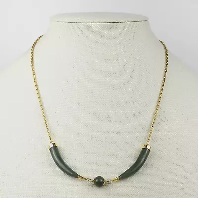 Vintage Carved Nephrite Jade Bead Necklace 12k Gold Filled Chain 20.3 L MSCo 12g • $24