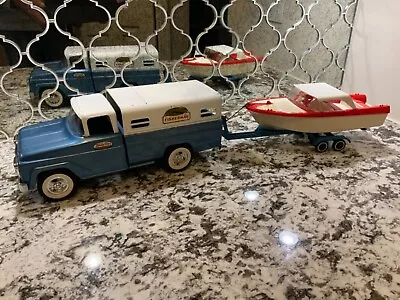 Vintage Tonka Toy Fisherman Clipper Boat Pickup Truck Trailer Set Pressed Steel • $1650