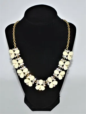 J Crew Necklace Statement Gold Tone Cluster Crystal Rhinestones Enamel White  • $24.99