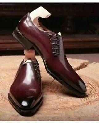 Mens Handmade Boots Maroon Leather Oxford Pointed Toe Lace Up Formal Dress Shoes • $139.99