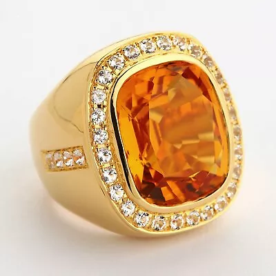 Huge Natural Men's Orange Citrin Ring Men's 14K Yellow Gold Ring New • $495