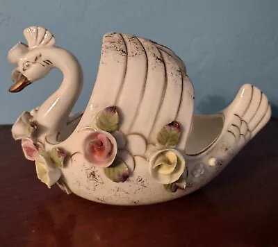 Vintage Ucagco Rose Decorated Swan China Figurine Japan • $6