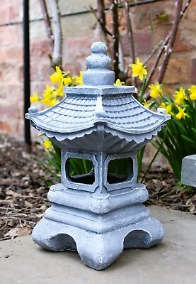 Garden Solar Ornaments Buddha Chinese Pagoda Japanese Lantern Ceramic Grey • £19.95