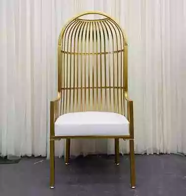TC40 Gold Metal & White Throne Chair Furniture Wedding Prop Party Hire • $100
