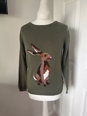 Joules Miranda Green Hare Rabbit Jumper - Cotton Blend Fine Knit - UK 10 • £25