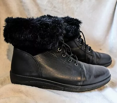 Padders Black Leather And Faux Fur Ankle Boots Size 38 Uk 5 E • £11.99