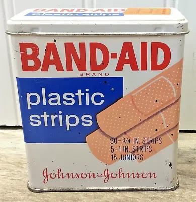 Band-Aid Tin Metal Box Vintage Hinged Lid Plastic Strips J & J 5624 -Prop- • $10.46