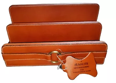 Leather Desk Letter Mail Sorter 2 Section Genuine Starlite Leather Works Brown • $26.99