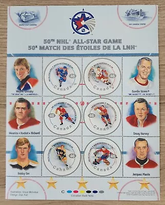 Canada Post NHL 50th All Star Game Stamp Sheet NEW Gretzky Orr Howe Richard • $11.24