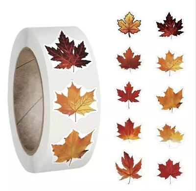 500 Pc Sticker Seals Roll Maple Leaf Theme Designs Semi Gloss Self Adhesive NEW • $8.88