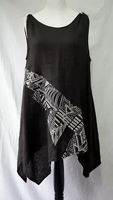 AUBA : Black Italian Style Linen Swing Asymmetric Lagenlook Tunic : Size 42  • £13.99