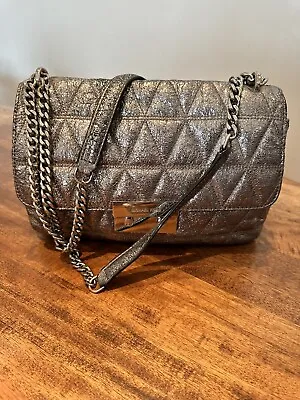 Michael Kors Sloan Damson Quilted Chain Shoulder Bag Silver MSRP $360 • $125