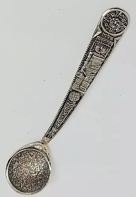 Master Salt Spoon Mexico Vintage Sterling Silver Mayan Aztec Sun Face Calendar • $22