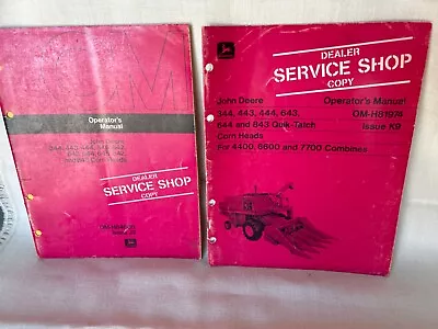 Service Shop Operators Manual John Deere 344 443 644 842 Corn Head   PAIR !! • $19.99