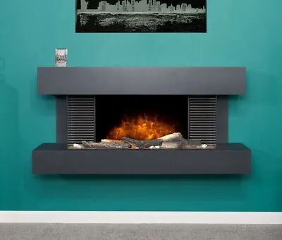 £597.90 • Buy Large Electric Fire Black Wall Mounted Remote Fireplace Led Flame Logs 48  Long