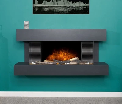 £597.90 • Buy Large Electric Fire Black Wall Mounted Remote Fireplace Led Flame Logs 48  Long