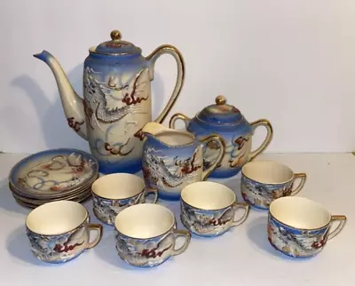 Vintage Dragonware Moriage Demitasse Tea Set Blue Lithophane Japan #13 • $56.40