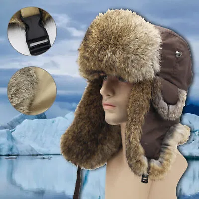 Real Rabbit Fur Ushanka Trapper Hat Earflap Ski Cap Russian Hunter Winter Warm~ • £24.15