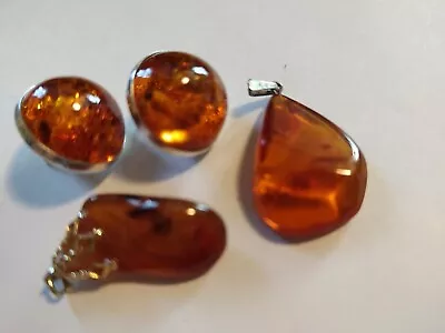 2 Vintage Amber Pendants & Pierced Earring Pair With Inclusions • $35