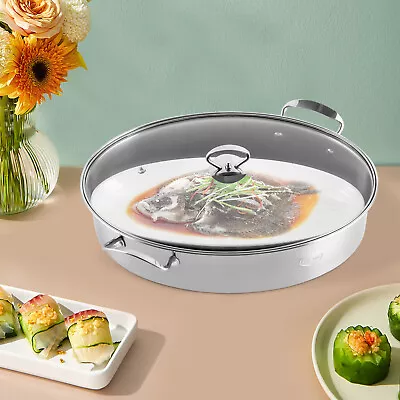 Multi-Cooker Stainless Steel Fish Steamer Pot Rack W/ Glass Lid Kitchen Cooking • $43