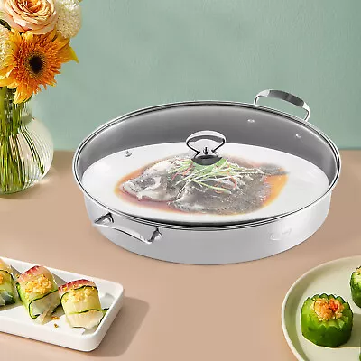 Stainless Steel Fish Poaching Tray Steamer Lid 3 Piece Kitchen Set W/Chuck USA • $43
