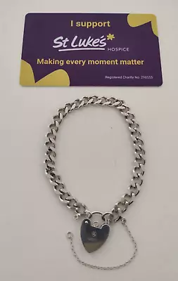 Silver 925 Curb Chain Link Bracelet Heart Locket Hallmarked London 1977 - 16.44g • £19.99