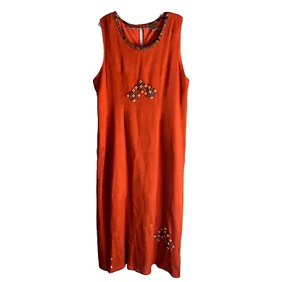 Midnight Velvet Women's Maxi Sundress Plus 1X Orange Rayon Silk Mix Embroidered • $24.09