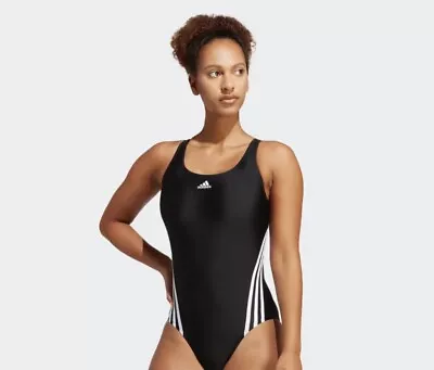 ADIDAS 3 Stripe Swimsuit Size 10 Women's Black One Piece Swimming Costume IB5986 • $22.99