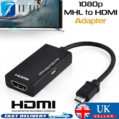 Micro USB To HDMI Cable MHL Adapter 1080p HD TV Android Phone Samsung HTC Black • £5.91