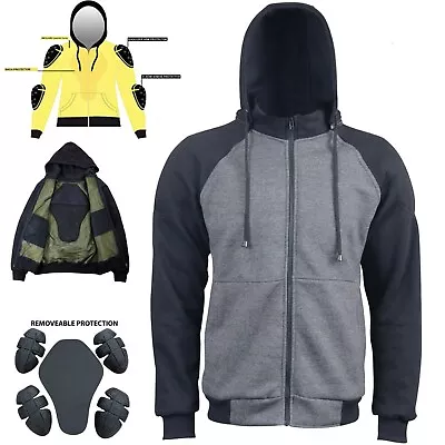 Mens Motorcycle Motorbike Hoodie Jacket Lined With KEVLAR Armour Protection • $94.99