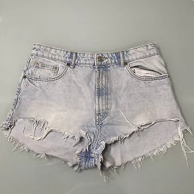 Zara Denim Jean Shorts Distressed Frayed Women’s Size 10 Light Wash Blue • $12.95