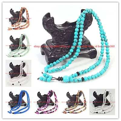 Natural 6/8mm Multicolor Gemstone 108 Prayer Beads Tibet Buddhist Mala Necklace • $6.50