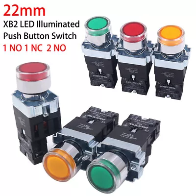 XB2 22mm Illuminated Push Button Switch 24V/220V Momentary 1 NO 1 NC 10A ON/OFF • $6.13