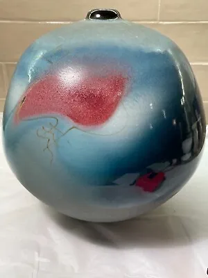 Alan Vigland Mid Century Modern MCM Pottery Glazed Orb Vase 10  Signed Exc Cond • $75