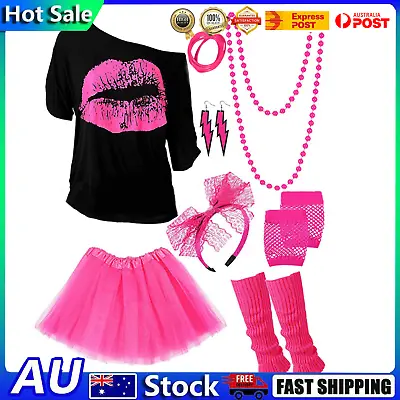 Womens 1980s Costume Ladies 80s Party Fancy Dress 80's T-shirt Accessories Set • $10.99