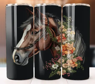 Horse Floral 20oz Tumbler 20 Oz Skinny Cup Mug Lid Straw • £19.25