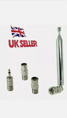 DAB / FM  75cm Telescopic F-Type Aerial + 3 Adapters Suits Most Tuners. FREEPOST • £8.99
