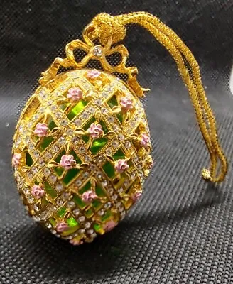 Fabergé Half Egg Miniature Imperial Rosebud Crystal Ornament Gold Pink Green  • $125