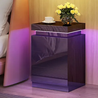 LED High Gloss Nightstand With 3 Drawers & Sliding Top Storage Bedside Table • $89.98