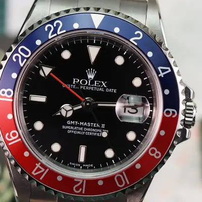 Rolex GMT Master II 16710BLRO - 40mm Mens Watch - Pepsi Bezel - Oyster Bracelet • £13750