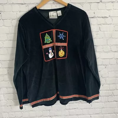  Michael Simon Lite Black Velvet Embroidered Holiday Pullover Shirt Size XL  • $24.88