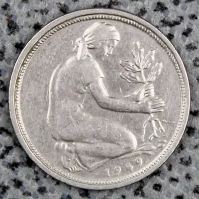 1949 J Germany 50 Pfennig Federal Republic Mint Mark J Woman Planting Oak 20mm • £1.49