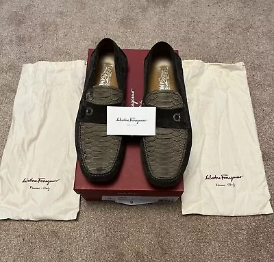 SALVATORE FERRAGAMO - Python & Suede Side Gancio Bit Loafer - 11 D • $315