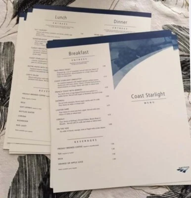 $20 • Buy 25 Vintage Amtrak Dining Car Menus. Coast Starlight Passenger Train