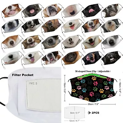 Funny Dog Face Mask W Filter Pocket Nose Wire Reusable Cloth Mask For Adult Kid • $15.99