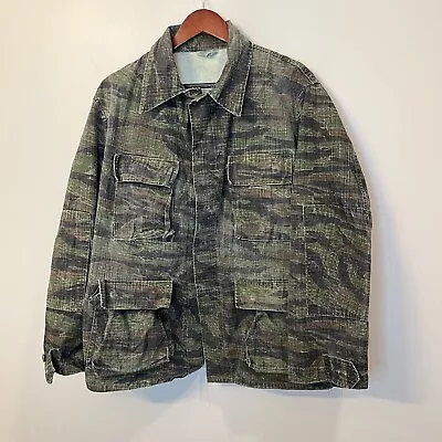 Vintage Tiger Stripe Camo Shirt Mens L Military 4 Pocket Combat Army Ripstop USA • $44.95