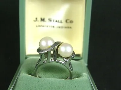 Unique Mid Century Modern 14K White Gold Pearl Art Sculpture Ring Retro Fab • $521.25